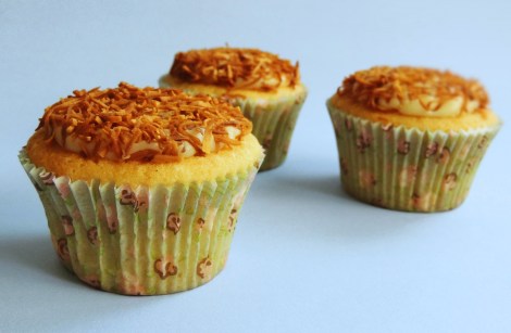 the best vanilla cupcakes ever with coconut brigadeiro filling and frosting